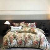Qfdian 1000TC Egyptian Cotton Vintage Oil Painting Style Flowers Print Bedding Set Duvet Cover Flat/Fitted Bed Sheet Pillowcase 4Pcs