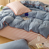 Qfdian  Striped Girls Flower Bedding Sets, Washed Cotton Bed Linens, Soft Quilt Cover Sheet Set, Simple Bedspread, Home Textiles