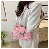 Qfdian Underarm Small Square Bag Butterfly Knot PU Single Shoulder Handbag Women's Crossbody Tote
