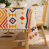 Qfdian  Geometric cotton linen texture tablecloth suitable for living room, coffee table, dining table fabric