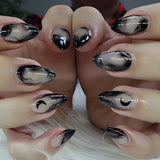 Qfdian 24Pcs Golden French Fake Nail with Almond Head Design Simple Oval False Nails Wearable Press on Nails Full Cover Nail Tips