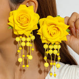 Qfdian  Stylish and unique large flower vacation earrings