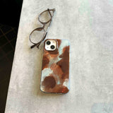 Qfdian Blue brown motting phone case for iphone 14pro 15pro 16promax 13 16 15 12 pro max 13pro 14 vintage autume winter glacier shell