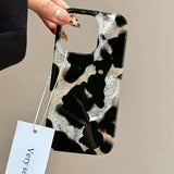Qfdian Gradient Ink Marks Laser Phone Case For Phone 16 15 14 13 12 11 Pro Max XS X XR 7 8 Plus Stylish Leopard Print Back Bumper Cover