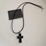 Qfdian  Punk Rock Black Heart Cross Pendant Chain Necklace For Men Women Cool Hip Hop Street Vintage 90s Y2K Grunge Goth Accessories