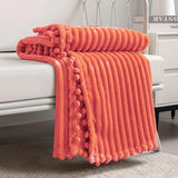 Qfdian Fleece Throw Blanket Couch with Pom Pom Fringe Soft Cozy Fuzzy Flannel Blankets for Sofa Bed Large Lightweight Plush All Seasons