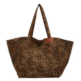 Qfdian Leopard Casual Totes For Women Large Capacity Fashion Shoulder Bags Soft Cloth Big Leisure Or Travel Bags Korea Lazy breeze Bags