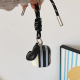 Qfdian Stripe Love Heart Lanyard For AirPods 4 2024 New Earphone Case For AirPods Pro 2 3nd Generation Wireless Bluetooth Charging Box