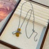 Qfdian Korean Colorful Stones Geometric Pendant Necklace for Women Simple Metal Grape Cluster Clavicle Chain Sweater Chain Jewelry Gift