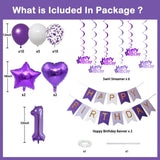 Qfdian  Purple White Foil Birthday Number Decorations Happy Birthday Banner Purple Happy Birthday Swirls Foil Heart Star Latex Balloons