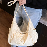 Qfdian  Nylon Pleated Simple Bubble Shoulder Bag Women Grunge Y2k Aesthetic Handbags Casual Fashion Chic All Match Crossbody Bags Korean