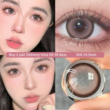 Qfdian 2PCS New Colored Contact Lenses Myopia Power Pink Lens -0.00 to -8.00 Amber Makeup for Eyes with Blue Lens Fast Shipping