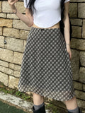 Qfdian  New Korean Chic Spring French Retro Plaid Mid-Length High Waist A-line Skirt for Women Casual Vintage Designer Y2k Female Skirt