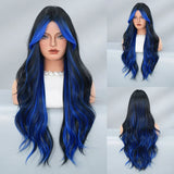 Qfdian  Long Wavy Brown Wig for Women Daily Cosplay Party Overhead Dyeing Wavy Wigs Synthetic Wigs Heat Resistant Wig With Bang