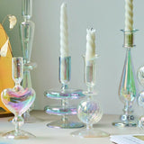 Qfdian Glass Candle Holder Home Decor Nordic Rainbow Vase Flower Table Living Room Decoration Candlestick Holder for Wedding