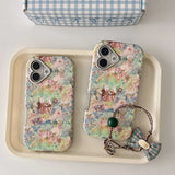 Qfdian Ins Check Bowknot Rope Vintage Fundas for iphone 14promax 15pro 14 13 15 16 pro max 13pro painting flower plating phone case