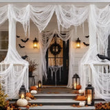 Qfdian  400x80 Inch Oversized Halloween White Creepy Cloth 33x6.5ft Spooky Fabric Cloth for Haunted House Creepy and Spooky Halloween D