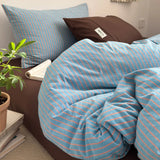 Qfdian  Simple Style Bedding Set Nordic Striped Duvet Cover Set 100% Cotton Flat Sheet Single Twin Size Double Bed Sheet Set For Bedroom