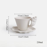 Qfdian  Home French Conch Mug Coffee Shop Matte Ceramic Coffee Cups Retro Relief Shell with Cup Plate Set Mate Pair Cup Gift Tea Cup