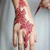 Qfdian  Red Rose Henna Temporary Tattoo Sticker, Hand-Painted Floral Design, Long-Lasting Party Body Art