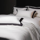 Qfdian 4Pcs Premium 1000TC Egyptian Cotton Solid Color Hotel Style Wide Edge Bedding Set Duvet Cover Bed Sheet/Fitted Sheet Pillowcases