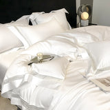 Qfdian 4Pcs Luxury 1000TC Egyptian Cotton White Hotel Style Bedding Set Hollow Wide Edge Duvet Cover Bed Sheet Fitted Sheet Pillowcases