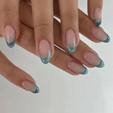 Qfdian 24Pcs Golden French Fake Nail with Almond Head Design Simple Oval False Nails Wearable Press on Nails Full Cover Nail Tips