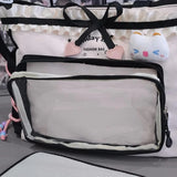 Qfdian  Japanese Y2k Fashion Kawaii Shoulder Handbags Transparent Bow Chic Crossbody Ita Bag Patchwork Fashion Sweet All Match Tote Bags