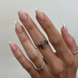 Qfdian 24Pcs Golden French Fake Nail with Almond Head Design Simple Oval False Nails Wearable Press on Nails Full Cover Nail Tips
