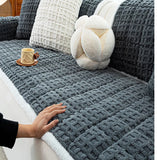 Qfdian  Autumn and Winter Plush Sofa Cover Jacquard Anti Slip Thick Warm Solid Color Simple and Comfortable Skin Friendly Sofa Cushion