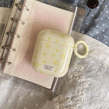 Qfdian Korea Cute Full Yellow Flower Gloss Soft Protection Case For Apple AirPods 1 2 3 4 Pro 2 Cover Shockproof Funda With Keychain