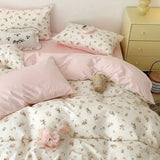 Qfdian Ins Korean Pastoral Flower Bedding Set Purple Bed Flat Sheet Pillowcase Twin Full Queen Size Bed Linen Women Girls Duvet Cover