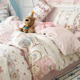 Qfdian Ins Korean Pastoral Flower Bedding Set Purple Bed Flat Sheet Pillowcase Twin Full Queen Size Bed Linen Women Girls Duvet Cover