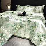 Qfdian 2025 new high-end luxury silky Sleeping naked digital printing washed silk style Bedding Set Duvet Cover Bed Sheet Pillowcases