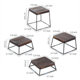 Qfdian  Set of 4 Wood Buffet Risers, Square Retail Food Display Risers for Party, Burnt Wood & Black Metal Wire Pizza Stands for Serving