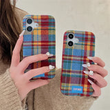 Qfdian  Vintage Plaid Phone Case,for Iphone 17 Promax 17pro 14 15 16 14 13 12 11 Promax ,Fabric Ins Cover Shockproof Cover Cases