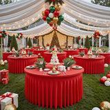 Qfdian  Red Christmas Round Tablecloth Wedding Banquet Birthday Party Tablecloth Holiday Atmosphere Decoration Desktop Props Table Set