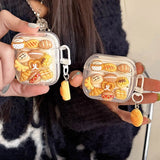 Qfdian  Cute 3D Simulated Bread Food Glitter Epoxy Case For Apple Airpods Pro 2nd 1 2 3 4 Cartoon Clear Wireless Bluetooth Headset Cover