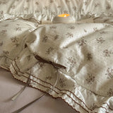 Qfdian 100% Cotton Pastoral Floral Print Ruffles Bow Princess Bedding Set Queen King Duvet Cover Set Bed Sheet/Fitted Sheet Pillowcases