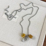 Qfdian Korean Colorful Stones Geometric Pendant Necklace for Women Simple Metal Grape Cluster Clavicle Chain Sweater Chain Jewelry Gift