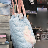 Qfdian  Korean Girls Students Preppy Shoulder Bags Cartoon Rabbit Flocking Sweet Bow Women's Handbags Fashion Y2k Aesthetic Underarm Bag