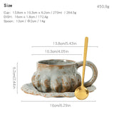 Qfdian  Retro Coarse Pottery Coffee Cup Pumpkin Shaped Coffee Cups Spoon with Lid Mugs Household Relief Cup and Disc Set Christmas Gifts