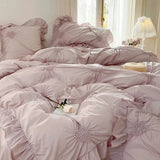 Cotton Nestl White Purple Heart Pleated Duvet Cover Pintuck Double Queen King 4Pcs Duvet Cover with Zipper Bed Sheet Pillowcases