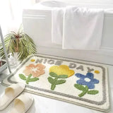 Qfdian 1pc 40*60cm Cute Flower Bathroom Rug, Machine Washable Bathroom Floor Mat, Extra Soft Absorbent Non-Slip Bath Rug