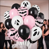Qfdian  20Pcs Pink Halloween Balloons Ghost Balloon Black Latex Balloons Bat Confetti Ballon for Birthday Halloween Party Decorations