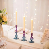 Qfdian  3Pcs Glass Candlestick Holders Glass Taper Candle Holders Groovy Wavy Elegant Candle Stick for Home Party Decoration