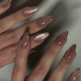 Qfdian  24Pcs Mid-length Almond Ballet False Nails Simple Cat Eye Design Press on Fake Nail Wearable Full Cover Nail Tips Manicure Tools