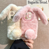 Qfdian  Plush Bunny Ears Phone Cases, for IPhone 17 16e 16 15 14 13 12 11 Mini Air Pro Max X XR XSMax,Soft Cute Lovely Covers Case