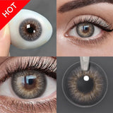 Qfdian 0~-6.00）Natural Colored Contact Lenses with Prescription Myopia Lenses with Degree Brown Lenses Gray Pupils Fast Shipping