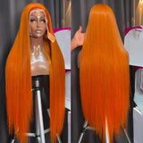 Qfdian 36 Inch Orange Ginger 13x6 Hd Lace Frontal Wigs Human Hair 13X4 Straight Lace Front Wigs Human Hair 100% Colored Wigs For Women